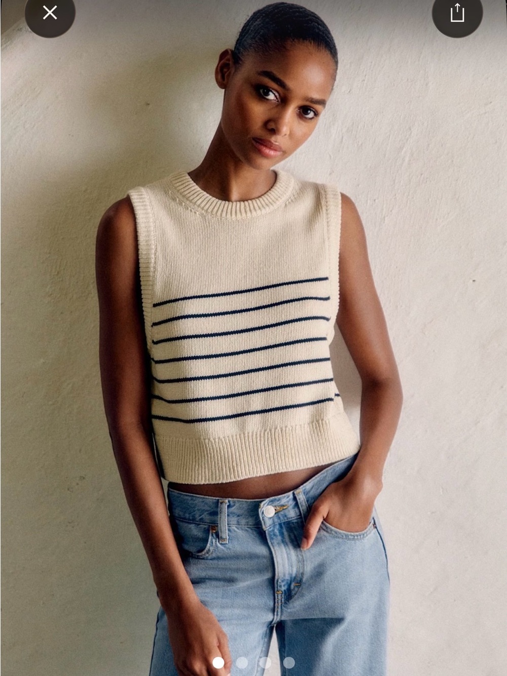 Sezane Cream Sleeveless Knit Tank with Navy Stripes